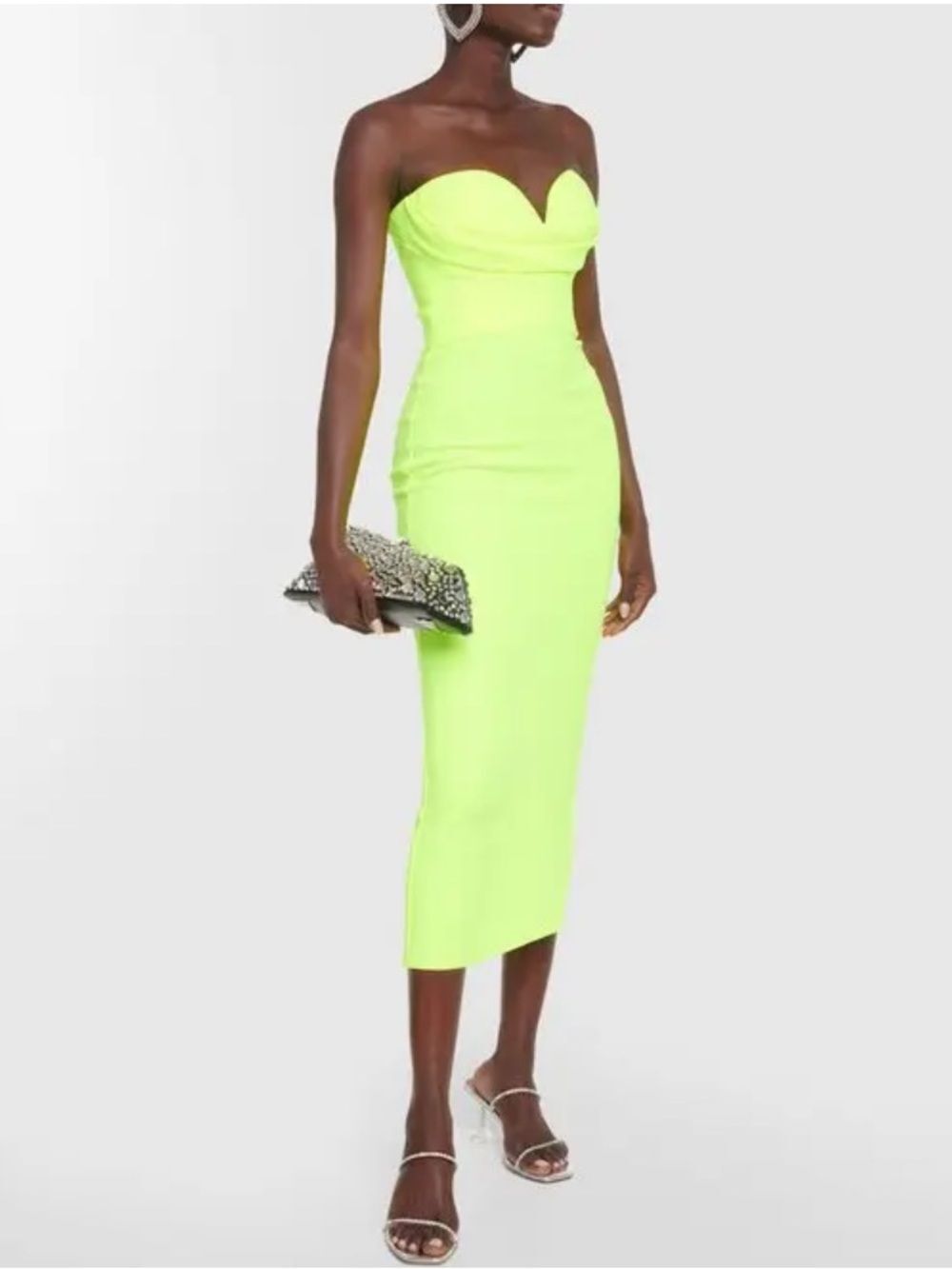 NWT ALEX PERRY Darcy Strapless Crêpe Midi Dress. Ron Yellow Green US 8 / AU 12